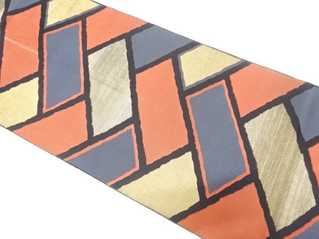JAPANESE KIMONO / ANTIQUE HINOKIGAKI PATTERN WOVEN FUKURO OBI (MATERIA